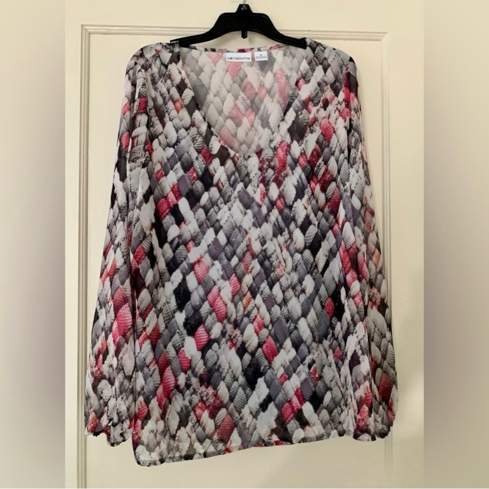 LIZ CLAIBORNE Blouse Chiffon Print Top Size M